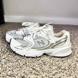 New Balance Women's White and Silver Sneakers